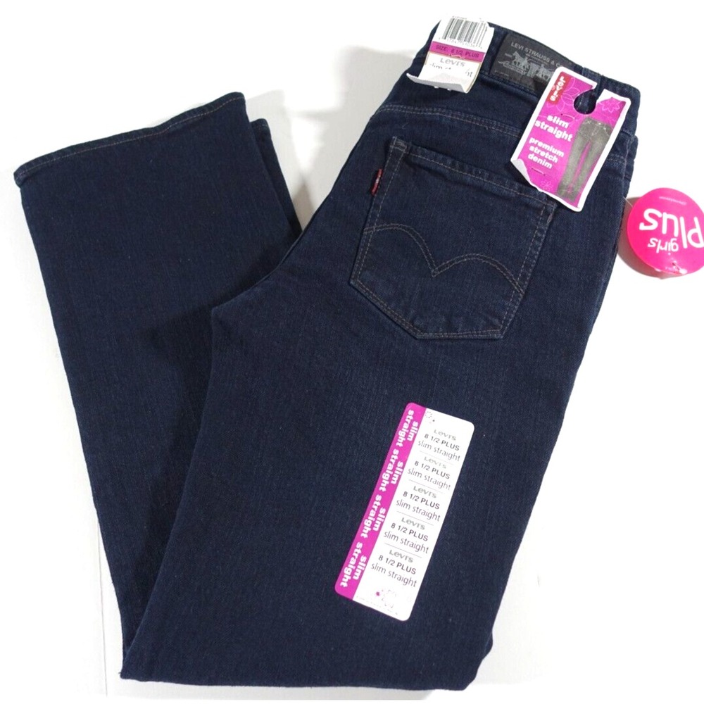 Levis Slim Fit Straight Leg Denim Jeans Size Girls Size 8 Plus Stretch Blackbird